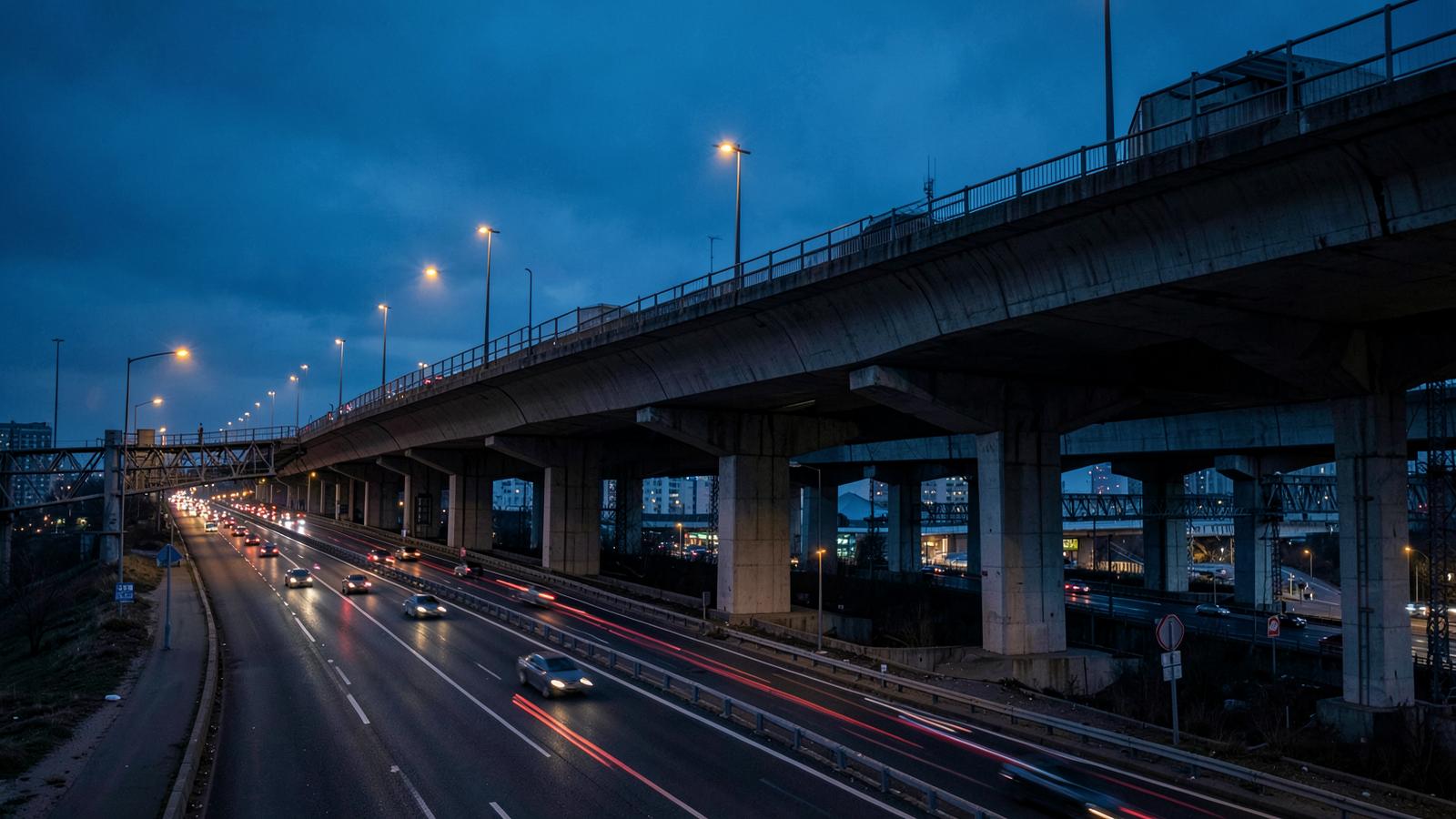 Bridge and road infrastructure carrying traffic