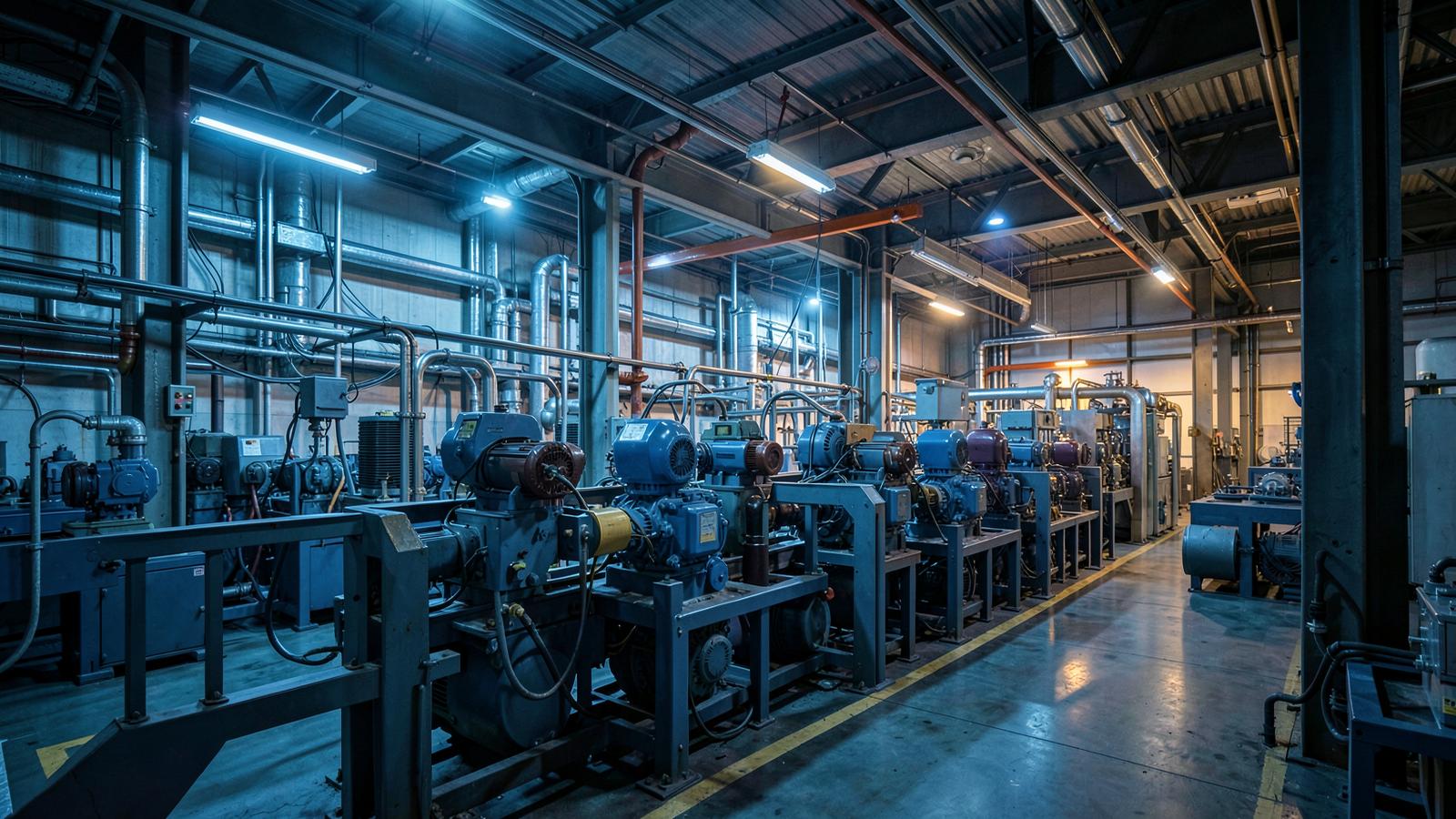 Manufacturing plant floor with production machinery