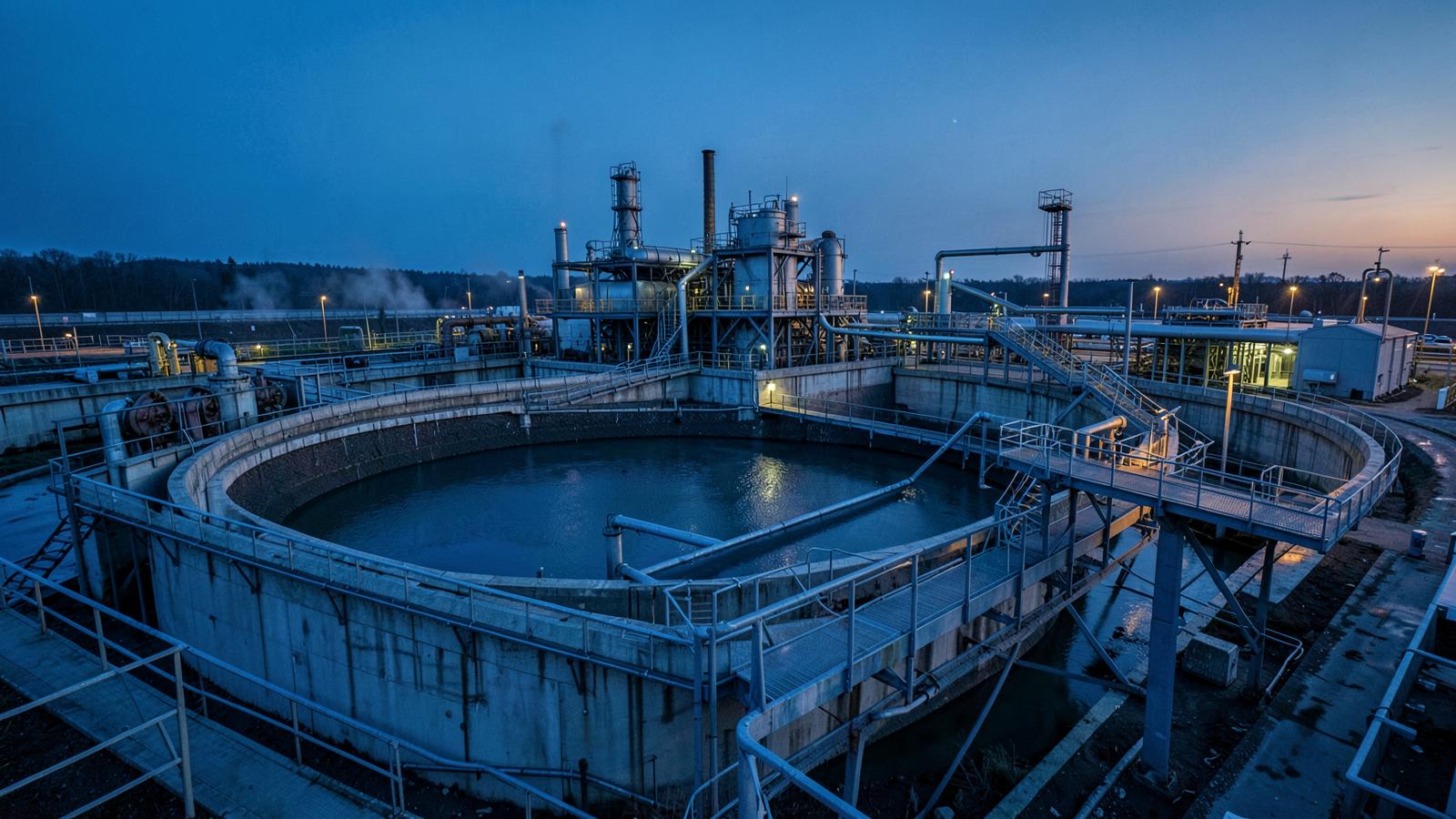 Water treatment facility with basins and pumping infrastructure